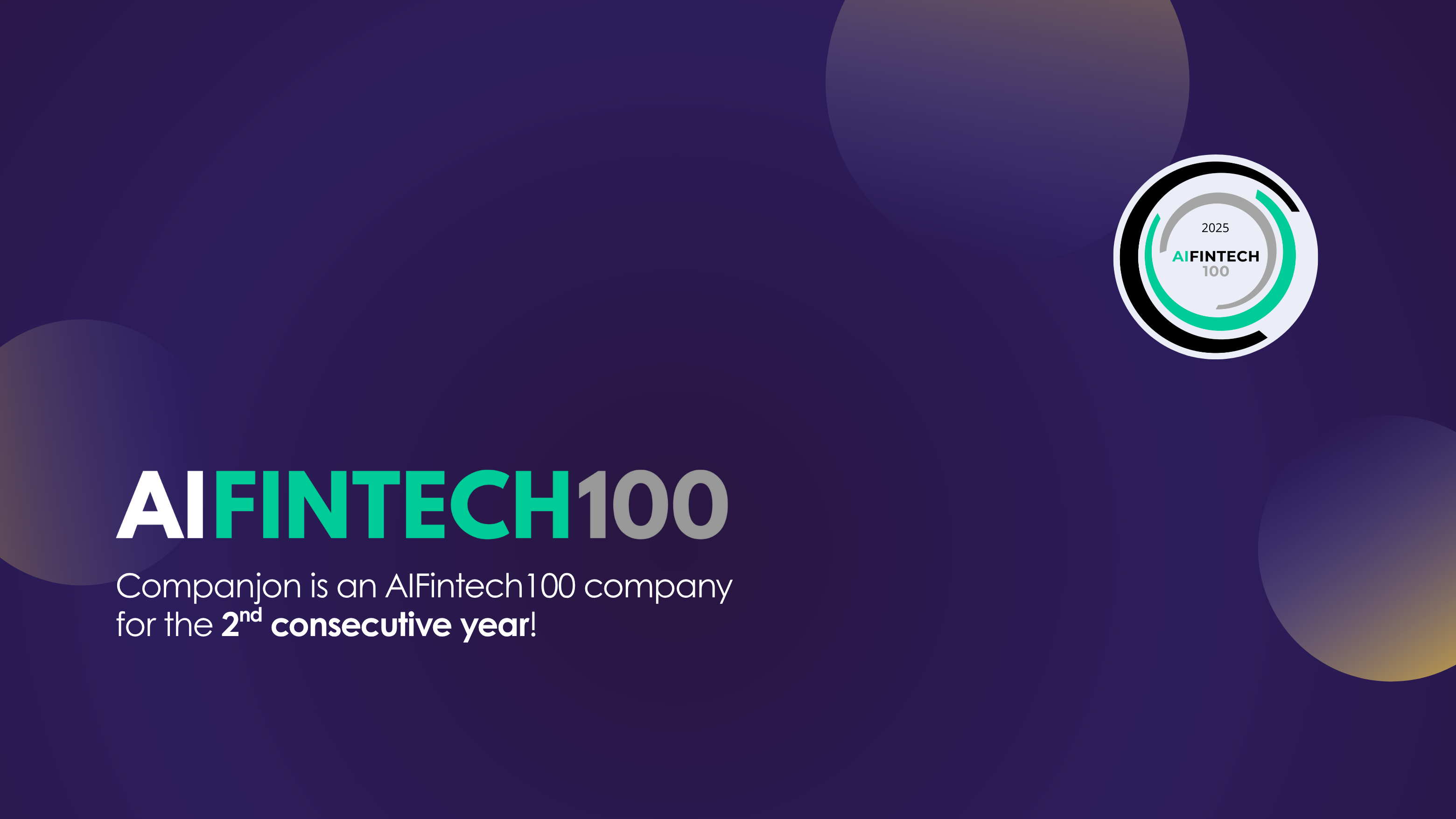 Companjon is a top AI innovator, an AIFintech100 company for the second consecutive year